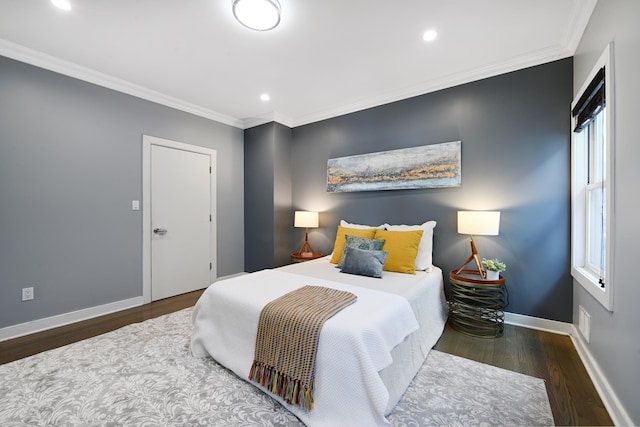 118 Irving St Unit 1, Jersey City, NJ 07307 - bedroom with wood finished floors, baseboards, crown molding, and recessed lighting