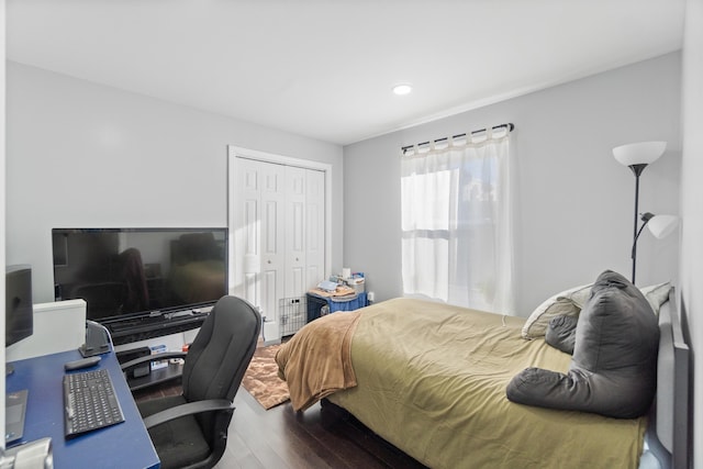 225 Freeman Ave, Jersey City, NJ 07306 - bedroom featuring recessed lighting, wood finished floors, and a closet