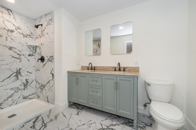 44 Grover Dr, Wayne, NJ 07470 - bathroom featuring marble finish flooring, a marble finish shower, double vanity, and recessed lighting