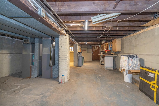 basement with heating unit