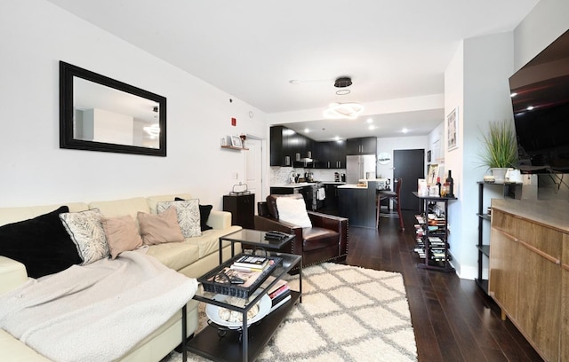 living room featuring dark wood finished floors