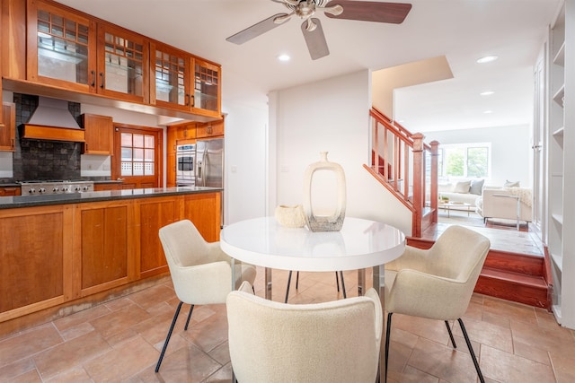 238 Undercliff Ave, Edgewater, NJ 07020 - dining area featuring a ceiling fan, stairs, recessed lighting, and light stone finish flooring