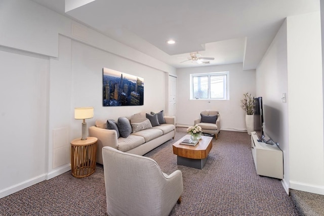238 Undercliff Ave, Edgewater, NJ 07020 - carpeted living room featuring a ceiling fan and recessed lighting