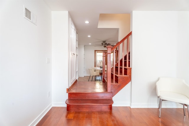 238 Undercliff Ave, Edgewater, NJ 07020 - stairway with a ceiling fan, recessed lighting, and hardwood / wood-style floors