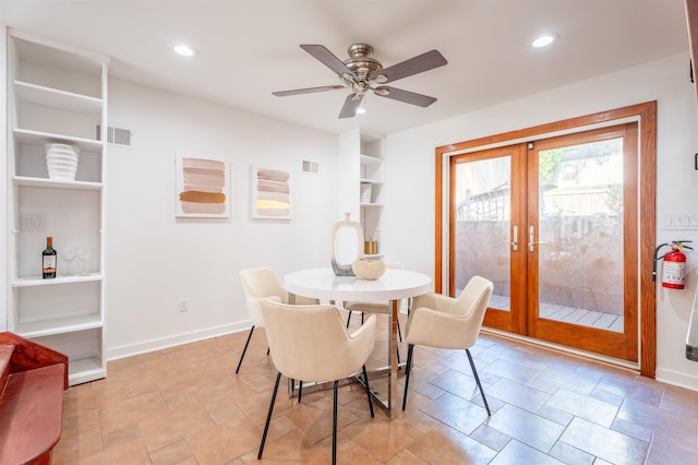 238 Undercliff Ave, Edgewater, NJ 07020 - dining space featuring french doors, ceiling fan, recessed lighting, and light stone finish flooring