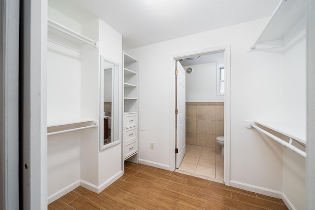 spacious closet featuring light wood-style flooring