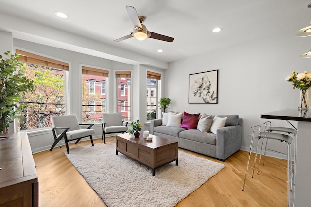 83 Monroe St Unit 3A, Hoboken, NJ 07030 - living area with a ceiling fan, baseboards, recessed lighting, and light wood finished floors