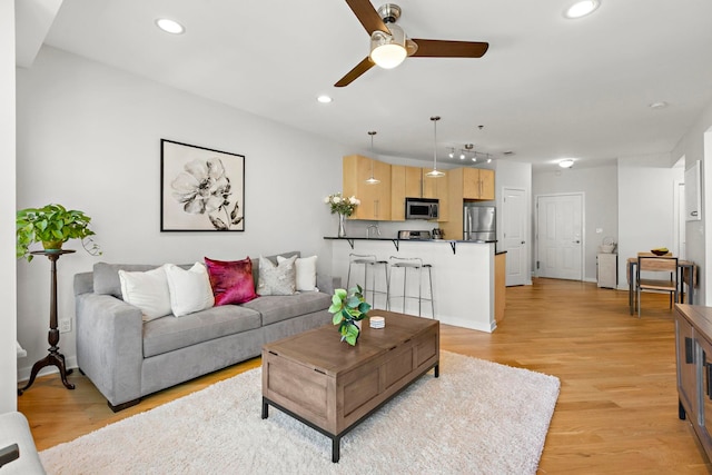 83 Monroe St Unit 3A, Hoboken, NJ 07030 - living area featuring recessed lighting, ceiling fan, baseboards, and light wood-style floors