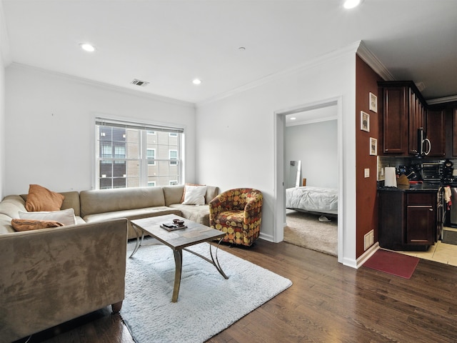 5808 Washington St Unit 406A, West New York, NJ 07093 - living area with ornamental molding, recessed lighting, and wood finished floors