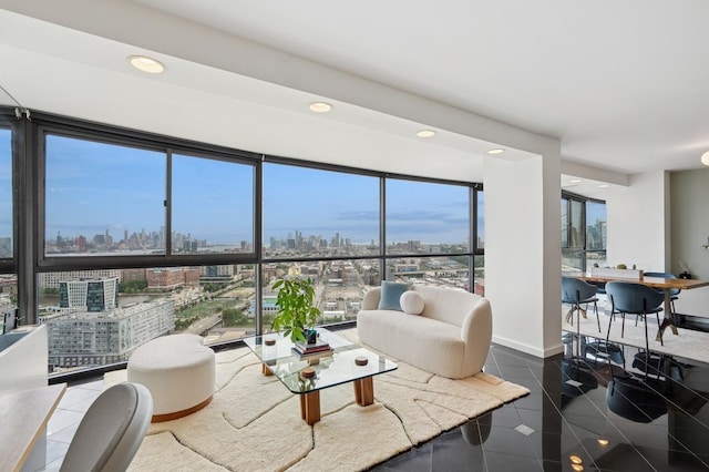 380 Mountain Rd Unit 1012, Union City, NJ 07087 - tiled living area featuring a skyline view and recessed lighting
