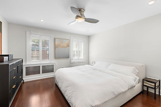 908 Garden St Unit 1, Hoboken, NJ 07030 - bedroom featuring dark wood-style floors, recessed lighting, and ceiling fan