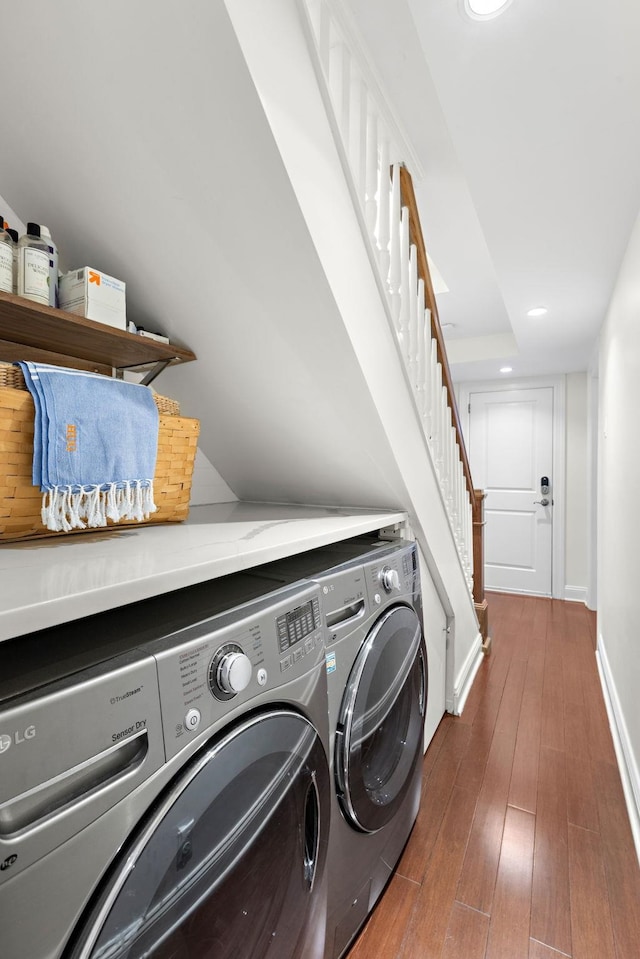 908 Garden St Unit 1, Hoboken, NJ 07030 - laundry room with separate washer and dryer, wood finished floors, recessed lighting, and baseboards