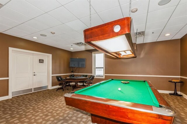 112 Liberty View Dr Unit 2A, Jersey City, NJ 07302 - playroom featuring carpet floors, billiards table, and a paneled ceiling