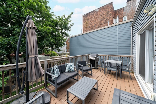 34 Romaine Ave Unit 2, Jersey City, NJ 07306 - wooden deck featuring outdoor dining area, a grill, and outdoor lounge area