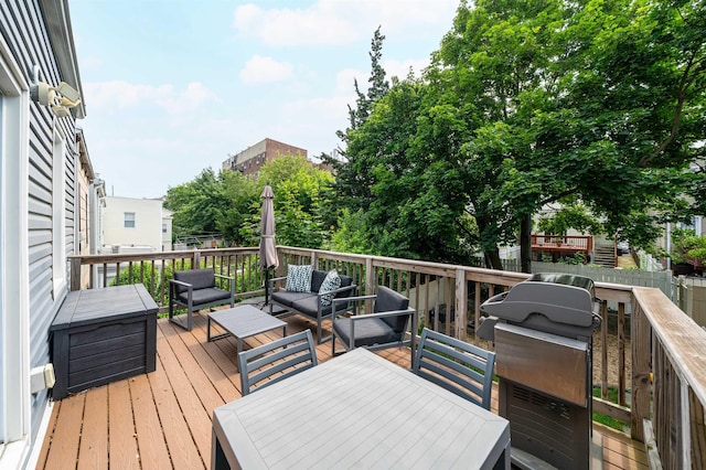 34 Romaine Ave Unit 2, Jersey City, NJ 07306 - wooden terrace featuring an outdoor hangout area and a grill