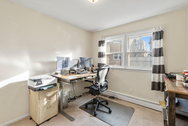 home office with baseboards, carpet, and baseboard heating