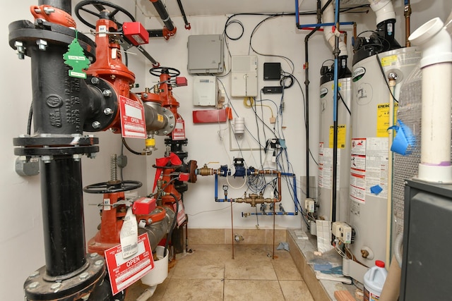 utility room featuring water heater