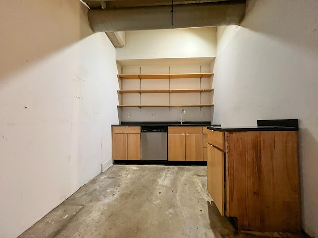 bar featuring dishwasher and unfinished concrete floors