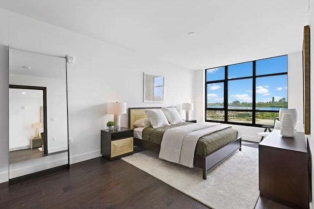 bedroom with dark hardwood / wood-style floors