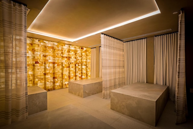 interior space featuring a tray ceiling