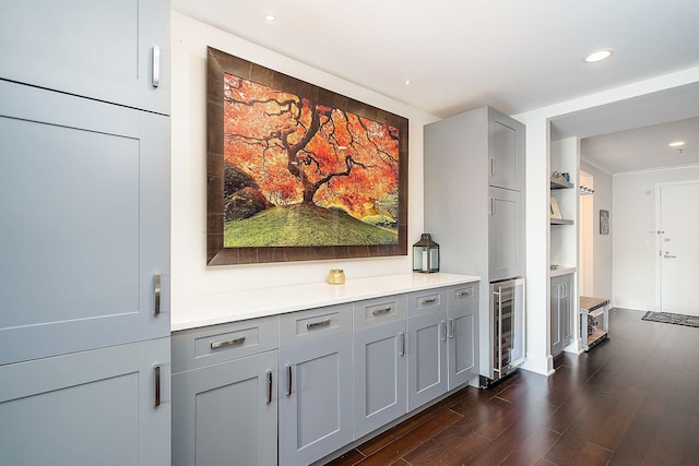 1025 Maxwell Ln Unit 304, Hoboken, NJ 07030 - interior space featuring beverage cooler, dark wood finished floors, and recessed lighting