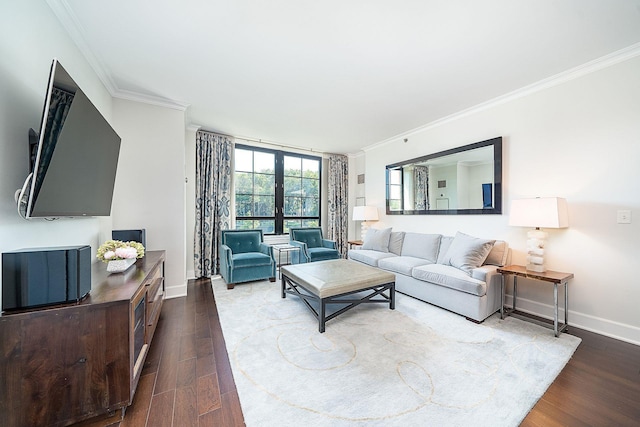 1025 Maxwell Ln Unit 304, Hoboken, NJ 07030 - living room with crown molding, baseboards, and dark wood-style floors