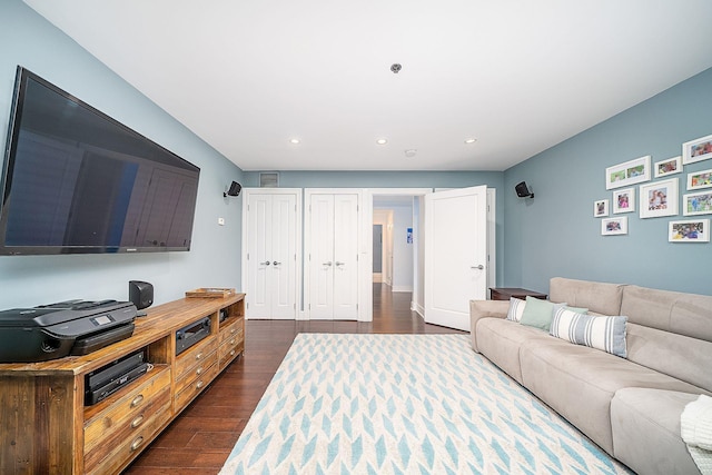 1025 Maxwell Ln Unit 304, Hoboken, NJ 07030 - living room with visible vents, recessed lighting, and dark wood-style floors