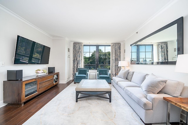 1025 Maxwell Ln Unit 304, Hoboken, NJ 07030 - living room with wood-type flooring, crown molding, and baseboards