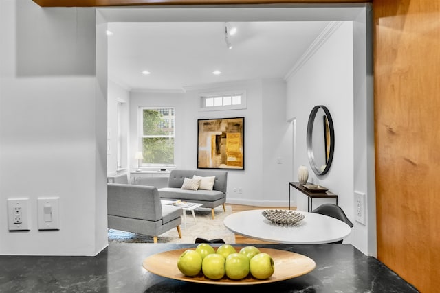 264 9th St Unit 2R, Jersey City, NJ 07302 - living area with ornamental molding and recessed lighting