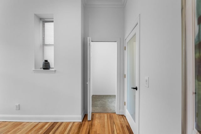 264 9th St Unit 2R, Jersey City, NJ 07302 - hall featuring crown molding, wood finished floors, and baseboards