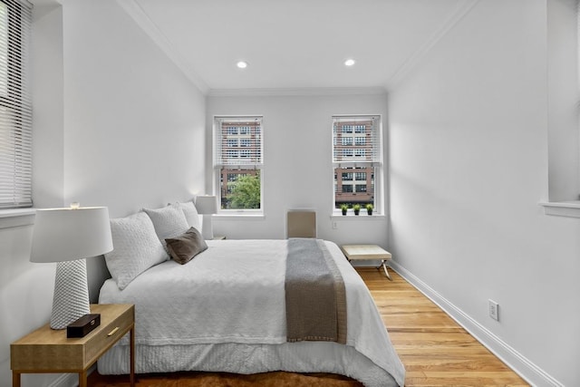 264 9th St Unit 2R, Jersey City, NJ 07302 - bedroom featuring wood finished floors, ornamental molding, recessed lighting, and baseboards