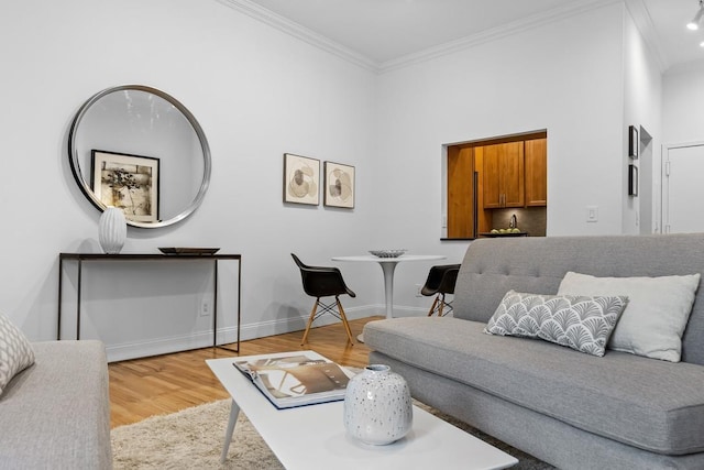 264 9th St Unit 2R, Jersey City, NJ 07302 - living room featuring light wood-style flooring, crown molding, and baseboards