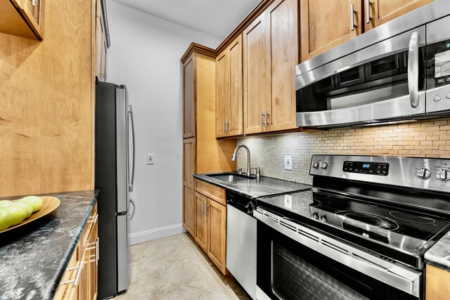 264 9th St Unit 2R, Jersey City, NJ 07302 - kitchen with appliances with stainless steel finishes, a sink, tasteful backsplash, and baseboards