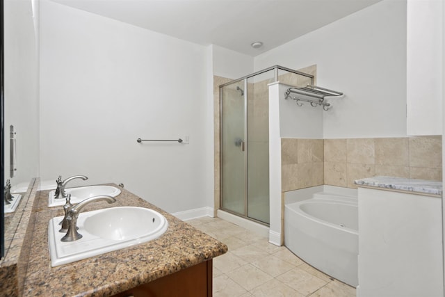 20 Avenue At Port Imperial Unit 102, West New York, NJ 07093 - bathroom with a stall shower, a bath, double vanity, and tile patterned flooring