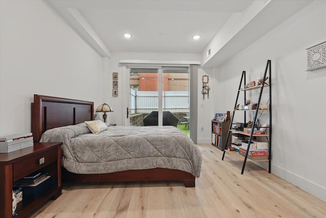 226 Bay St Unit 1, Jersey City, NJ 07302 - bedroom featuring access to outside, light wood-type flooring, baseboards, and recessed lighting