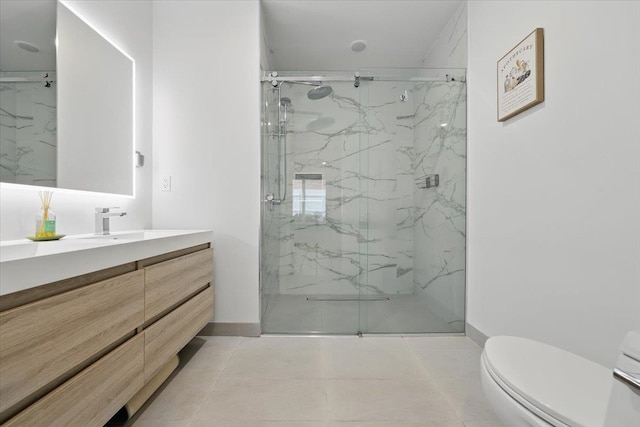 226 Bay St Unit 1, Jersey City, NJ 07302 - full bathroom with vanity, a marble finish shower, toilet, and baseboards