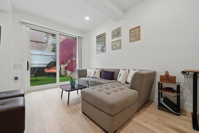 226 Bay St Unit 1, Jersey City, NJ 07302 - living area featuring light wood-type flooring, recessed lighting, and beamed ceiling