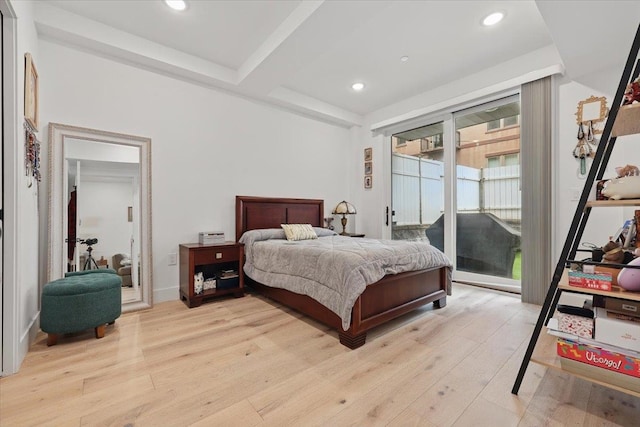 226 Bay St Unit 1, Jersey City, NJ 07302 - bedroom featuring access to exterior, light wood-style floors, and recessed lighting