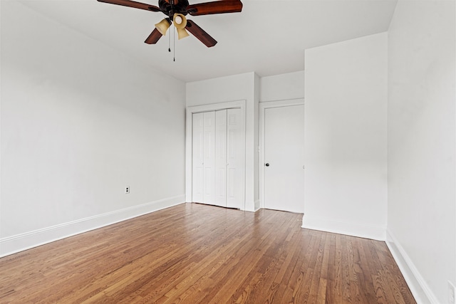 422 Grand St Unit 4, Hoboken, NJ 07030 - unfurnished bedroom with wood finished floors, baseboards, a closet, and ceiling fan