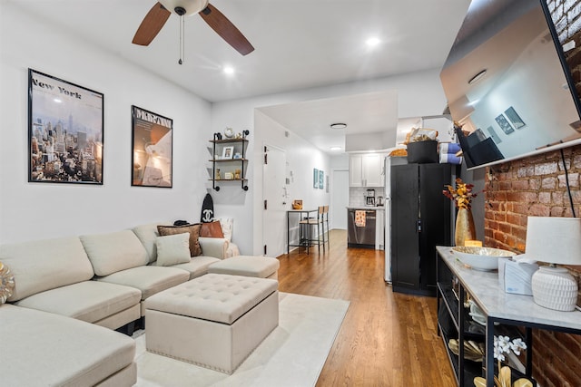 422 Grand St Unit 4, Hoboken, NJ 07030 - living room featuring ceiling fan, wood finished floors, and recessed lighting