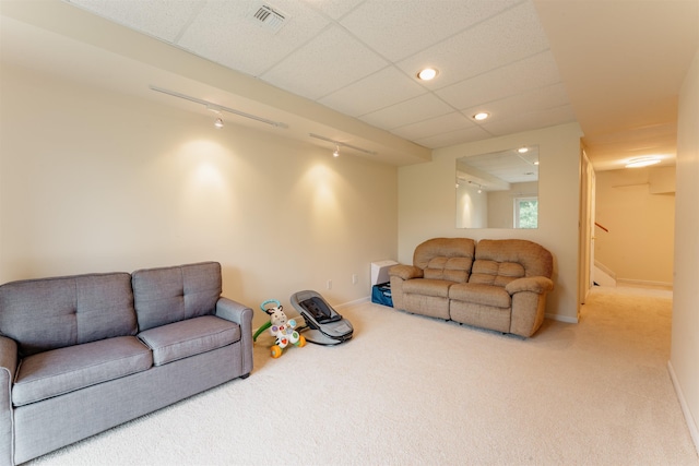 12 Davey Dr, West Orange, NJ 07052 - living room with track lighting, carpet flooring, stairs, and recessed lighting