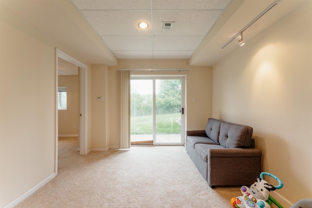 12 Davey Dr, West Orange, NJ 07052 - living area featuring a paneled ceiling and carpet flooring