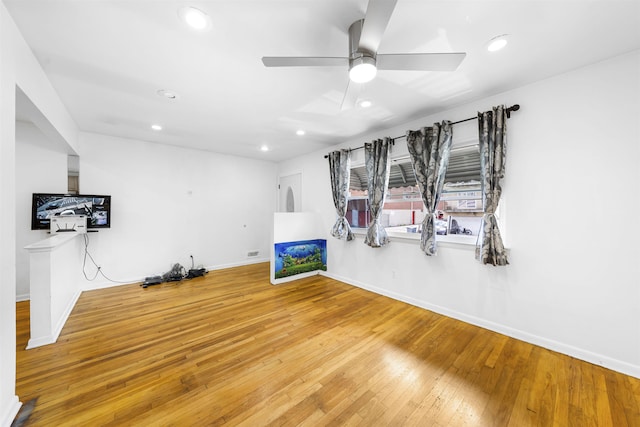 1432 44th St, North Bergen, NJ 07047 - interior space featuring a ceiling fan, baseboards, recessed lighting, and hardwood / wood-style floors