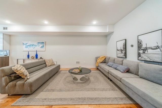 living room with hardwood / wood-style flooring