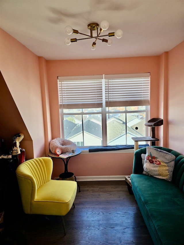 54 Polk St, Newark, NJ 07105 - living area featuring a chandelier, healthy amount of natural light, and wood finished floors