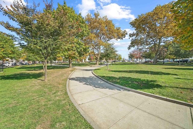 view of home's community with a yard