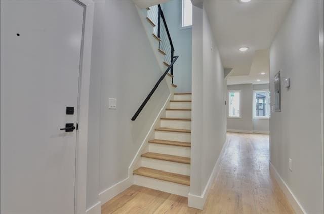 443 Bergen Ave Unit 3, Jersey City, NJ 07304 - stairway featuring wood finished floors and recessed lighting