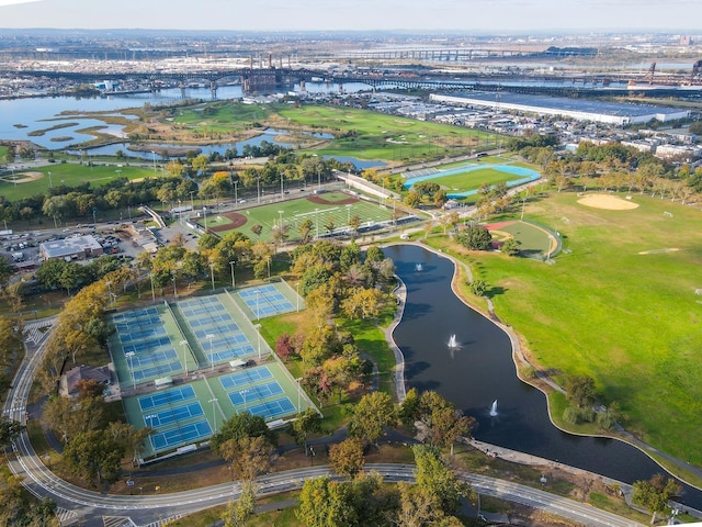 aerial view with a water view