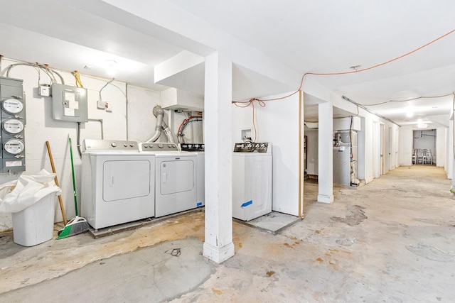 unfinished basement with washing machine and dryer