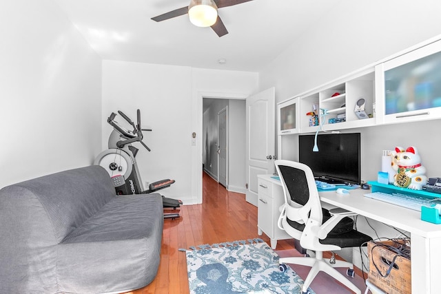 office featuring ceiling fan and hardwood / wood-style flooring